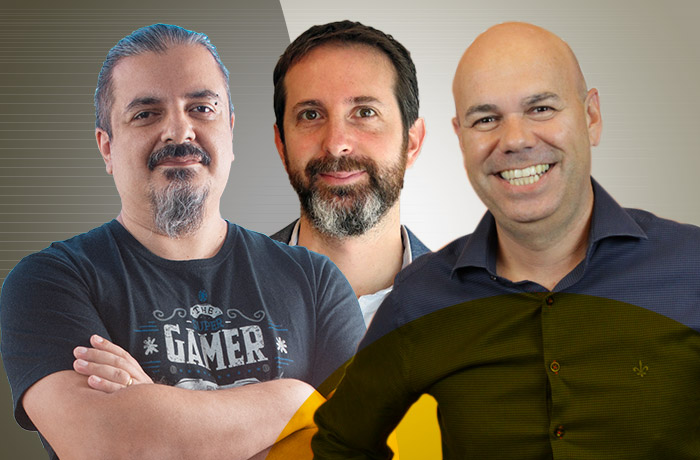 Carlos Silva, head of gaming e sócio na GoGamers, Fernando Chamis, CEO da Webcore Games, e Glaucio Marques, CEO da Level Up